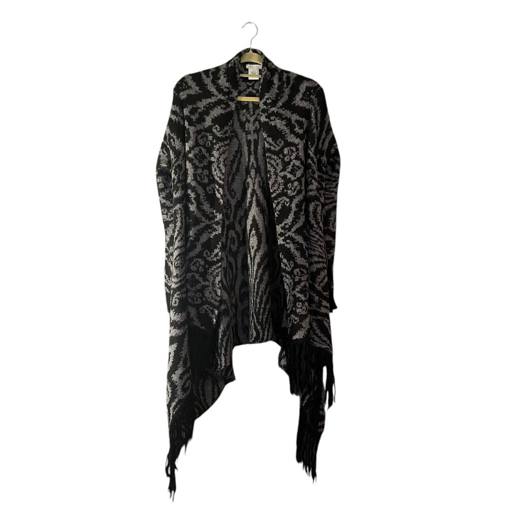 Garnet Hill Open Front Duster Cardigan S Fringe Trim Longline Boho Mohair Blend